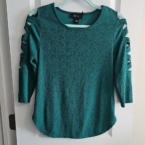 BCX Teal Blouse with Cut-Out Sleeve Design